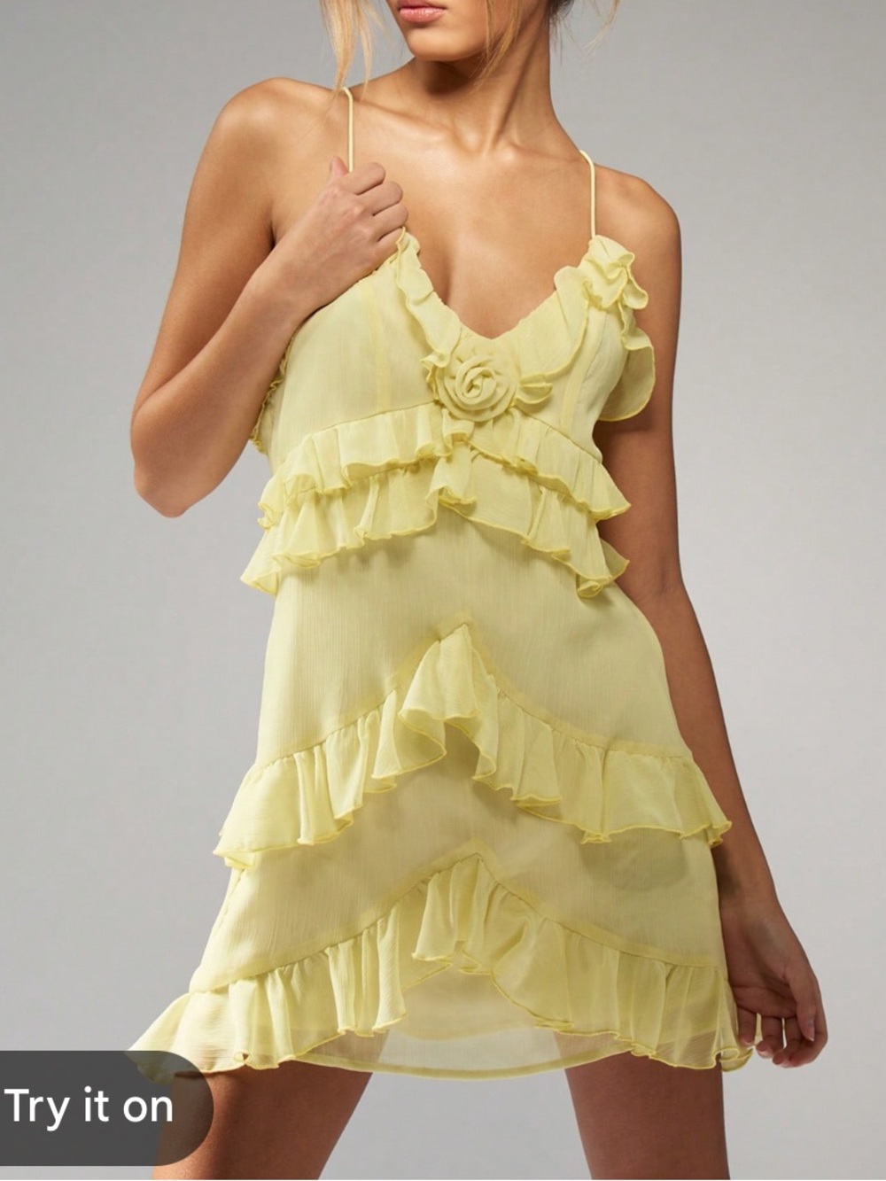 Missguided Lemon Yellow Ruffle Spaghetti Strap Mini Dress